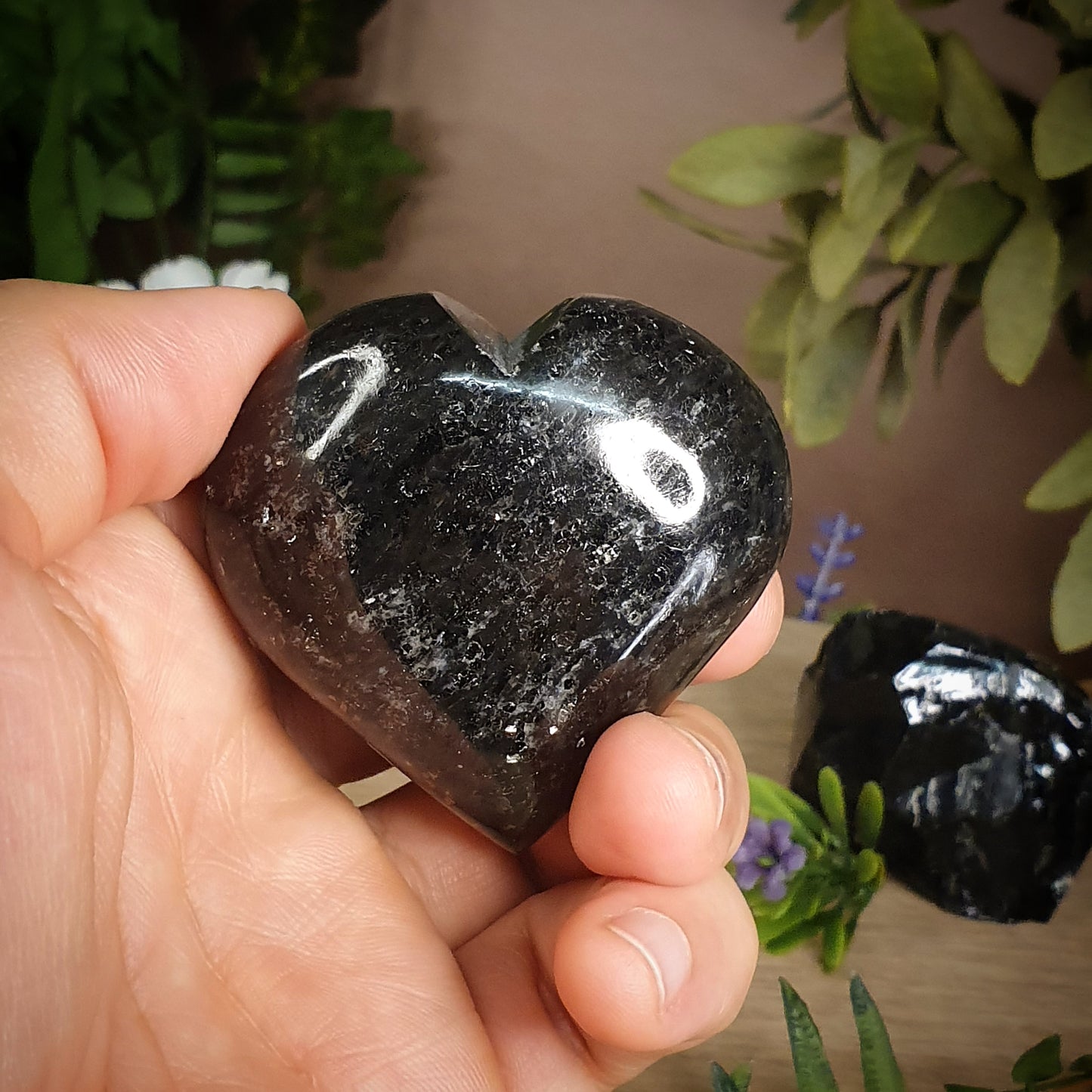 Nuummite Cutted In Heart Shaped