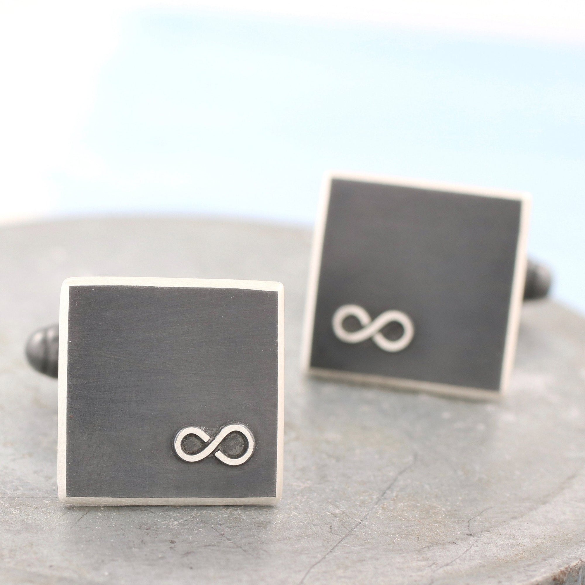 Personalised Infinity Cufflinks. Black and Silver