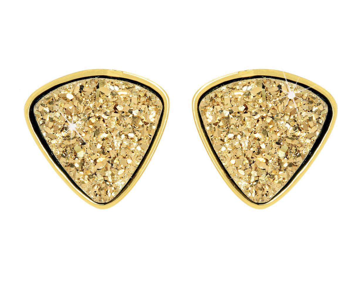 Small Triangle 18K Gold Druzy Stud Earrings