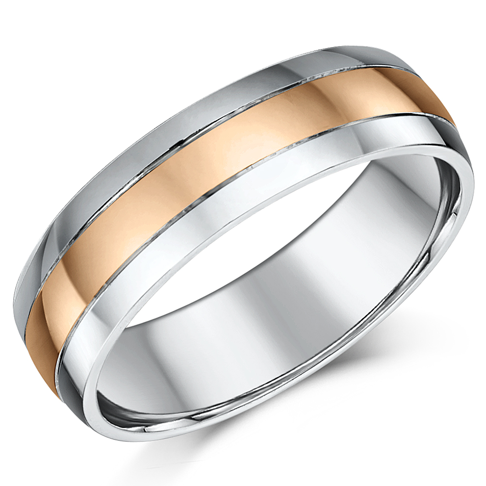 6mm 9ct Rose Gold & Silver Highly Polished Two Colour Wedding Ring Band