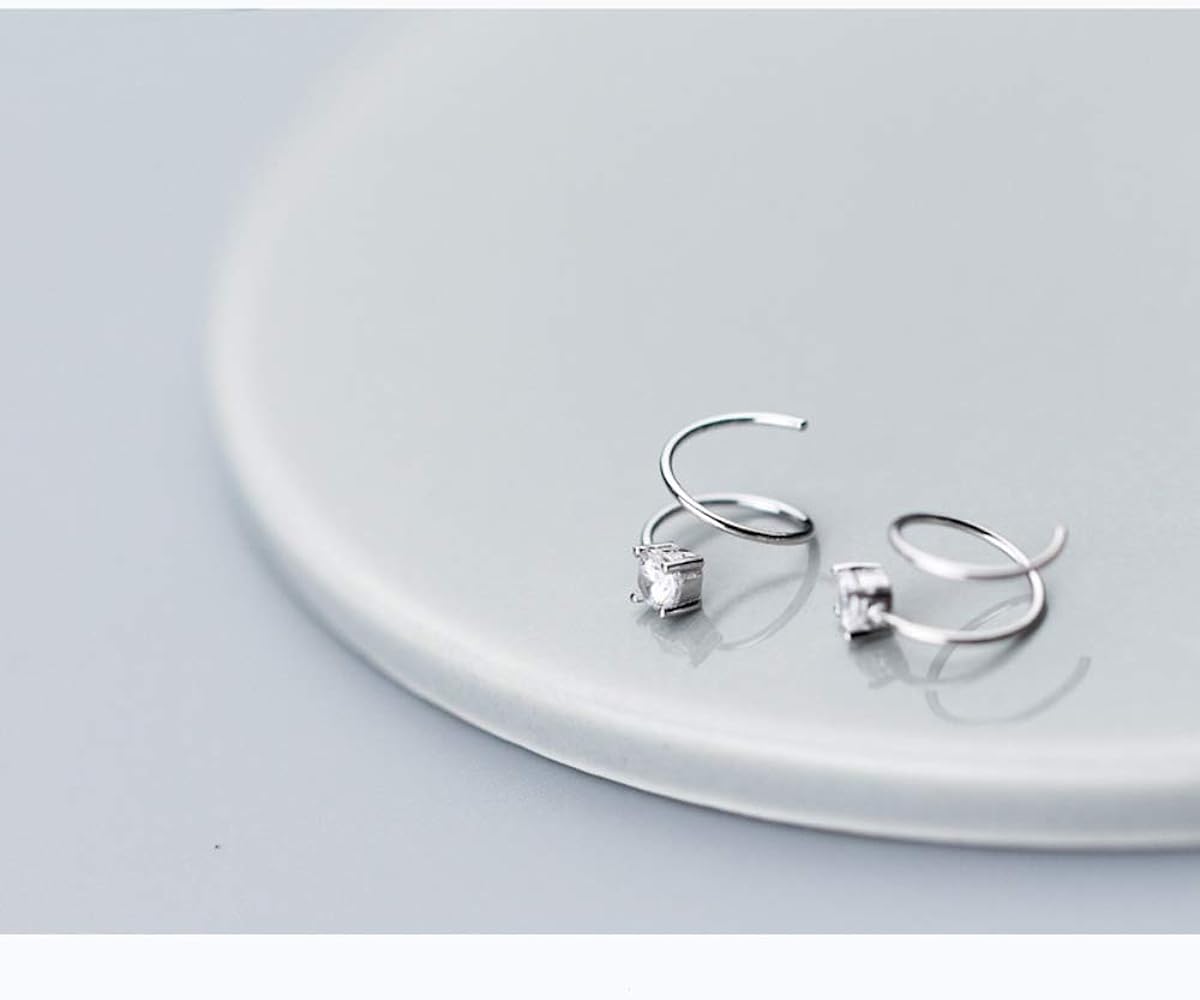 Sterling Silver Dainty Crystal Cartilage Twist Crawler Wrap Huggie Earring