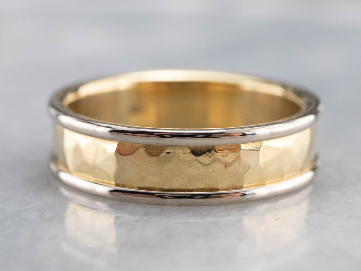 Two Toned Gold Hammered Band Ring