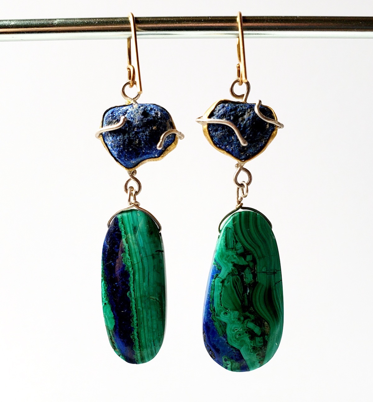 Azurite Geode Earrings with MalachiteAzurite Drops