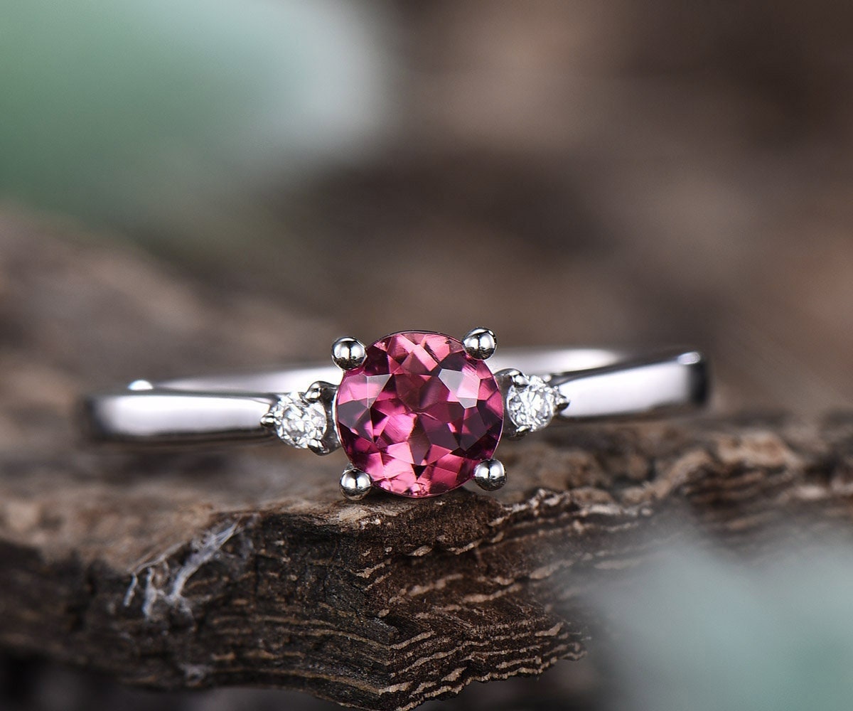 Pink Tourmaline Engagement Ring White Gold Birthstone Ring