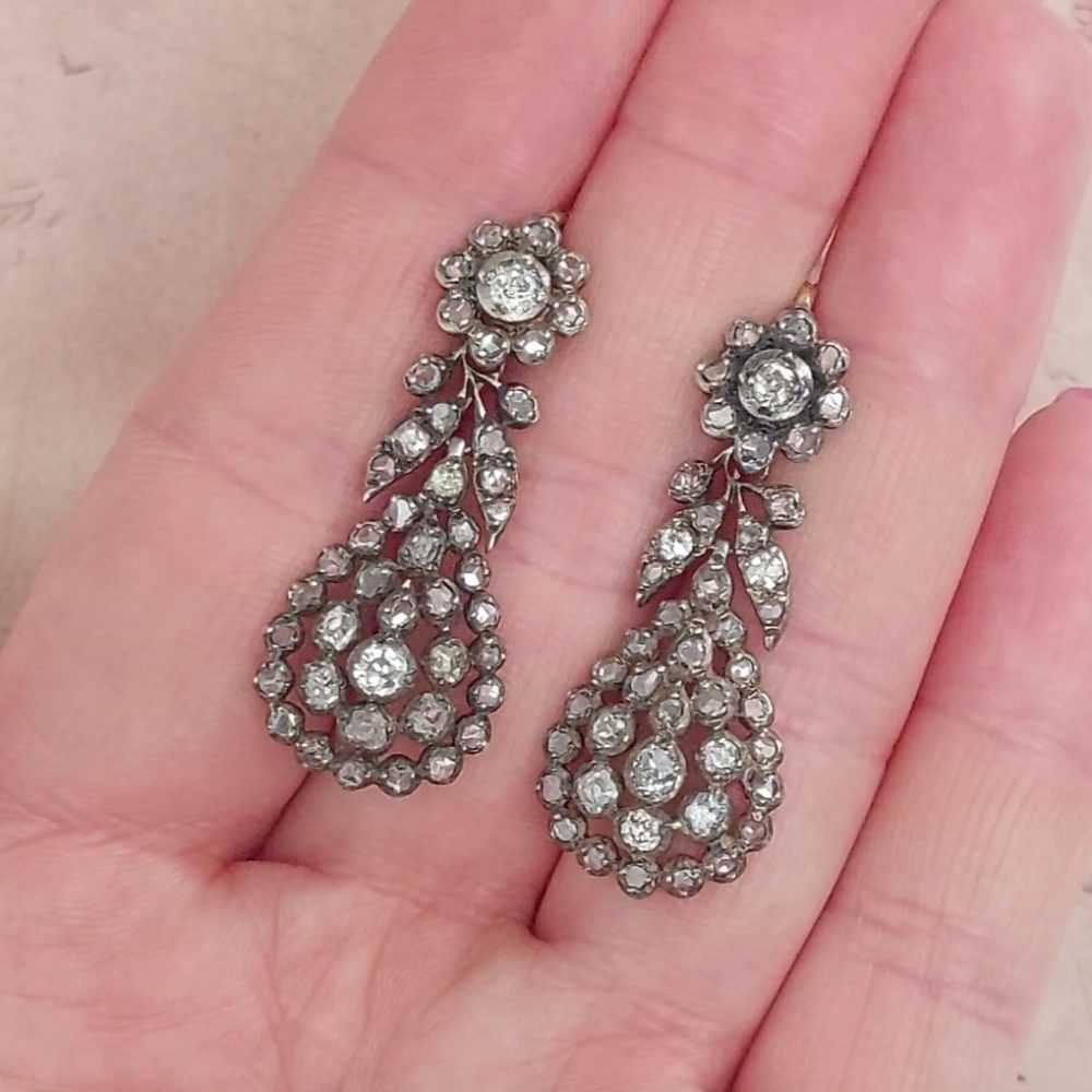 Georgian Antique Diamond Pendeloque Earrings