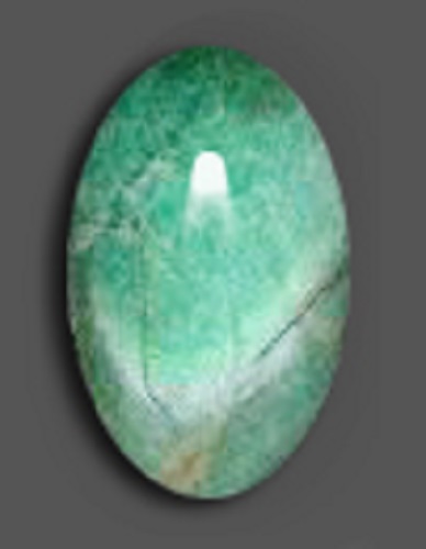 A polished oval-shaped amazonite in aquamarine shade