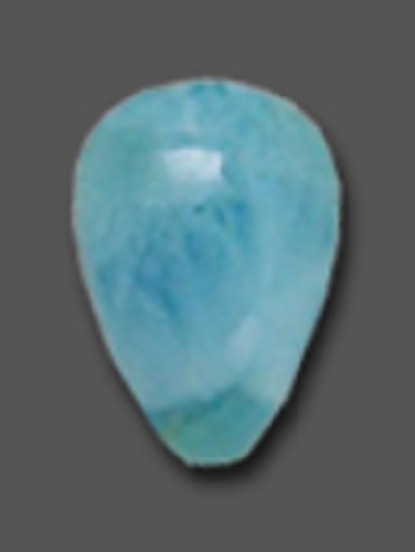A polished teardrop-shaped blue larimar