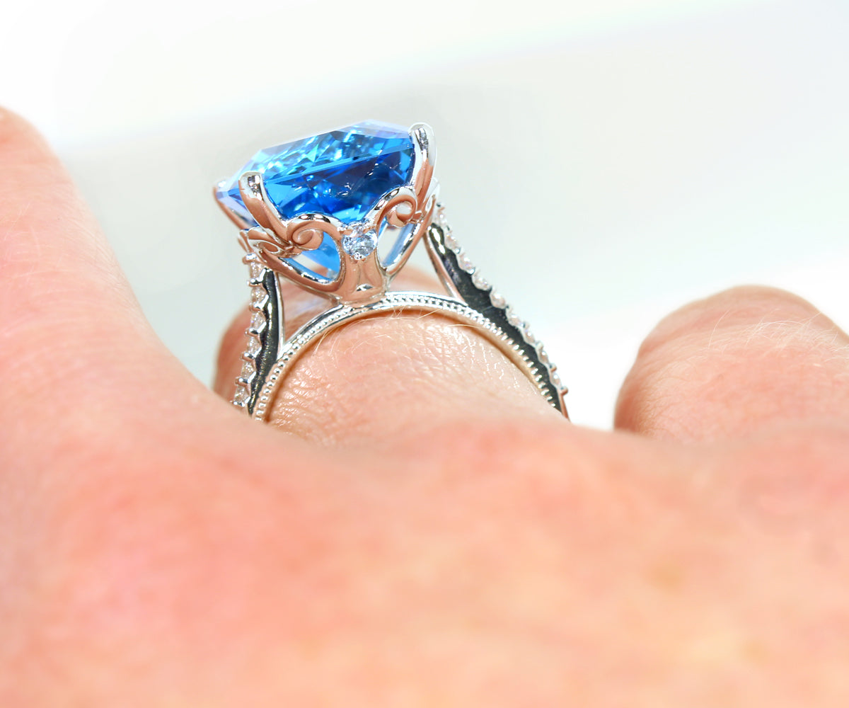 Bubbly Swiss Blue and Orange Topaz Bezel Ring