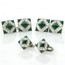 Art-Deco Platinum Jadeite Diamonds Cufflinks