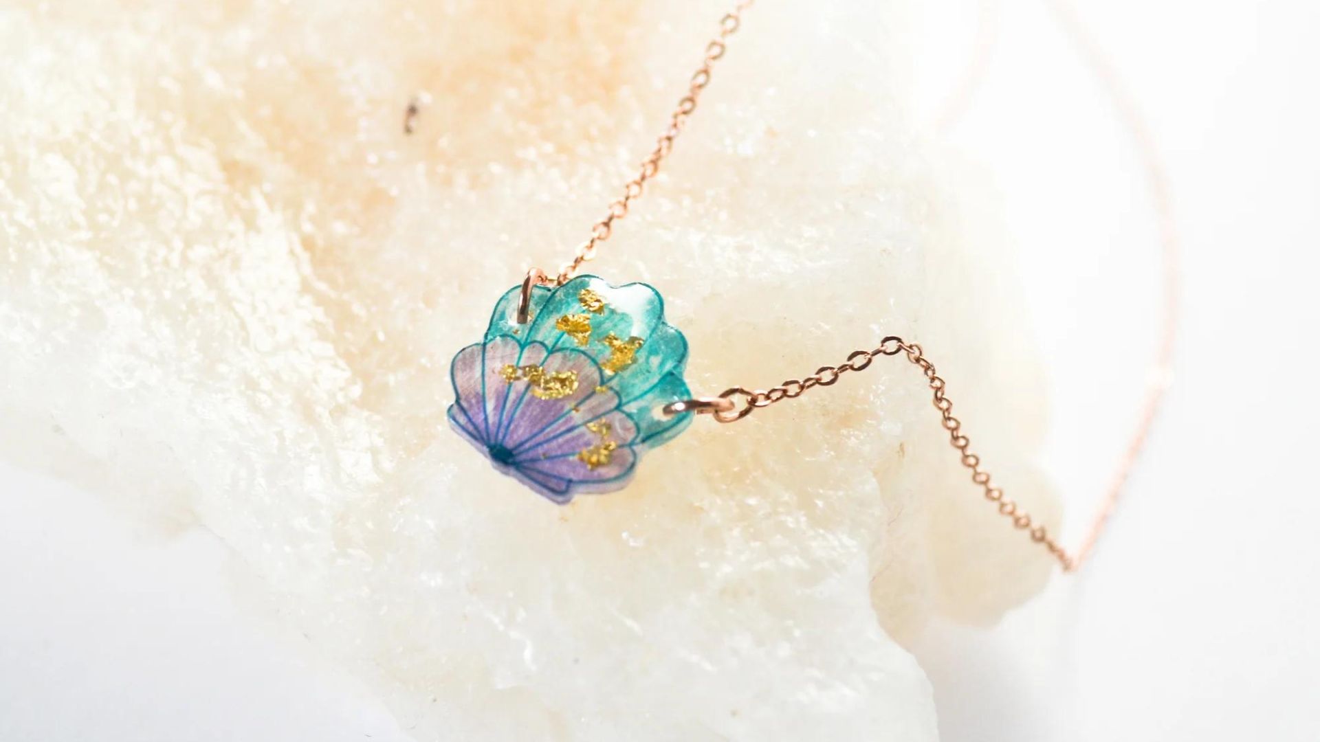 Mermaid Shell Necklace with Gold Leaf