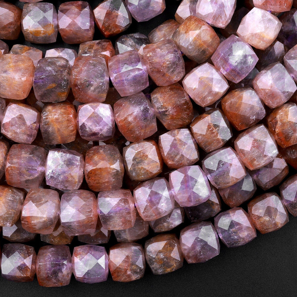 Natural Auralite 23 Cacoxenite 8mm Faceted Cube Beads Pow