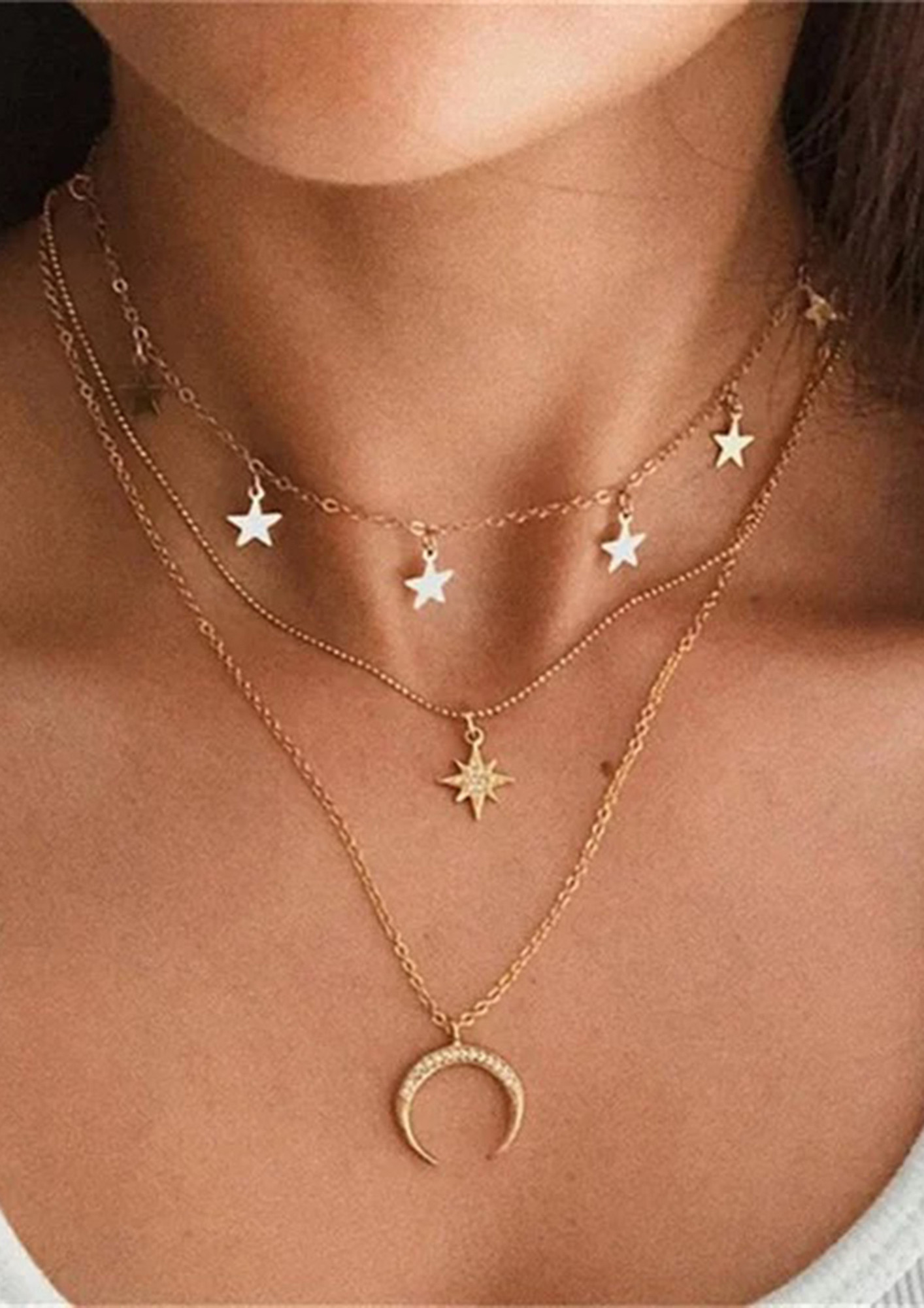 Vembley Charming Gold Plated Triple Layered Stars and Moon