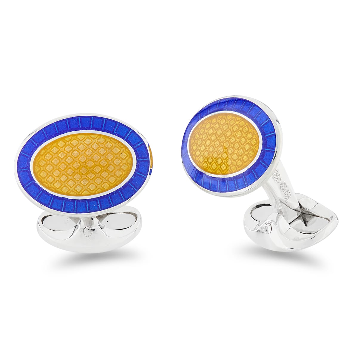 Sterling Silver Yellow And Royal Blue Enamel Cufflinks