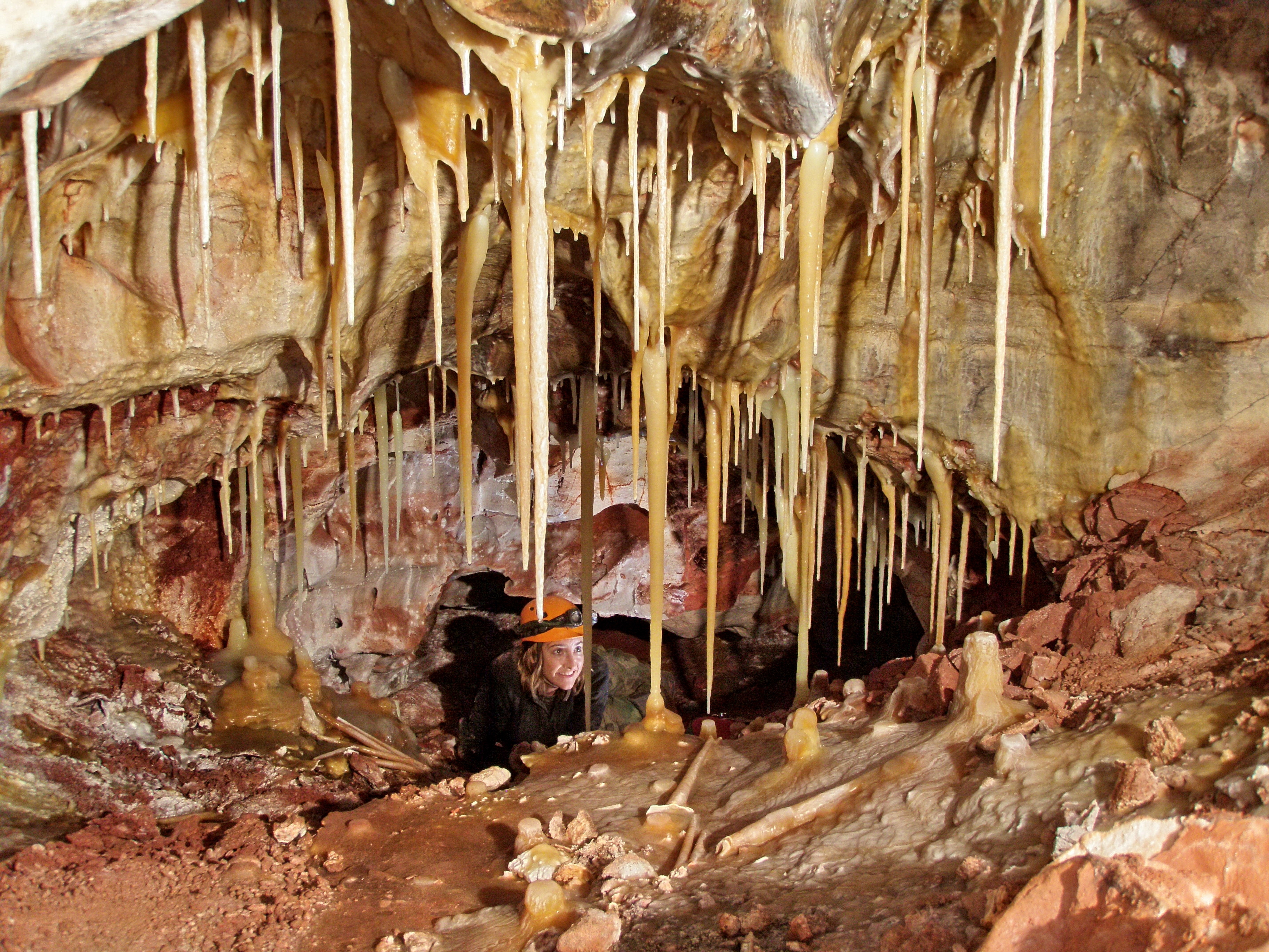 Needle Like Stalagmites Growing From Top Of Cave