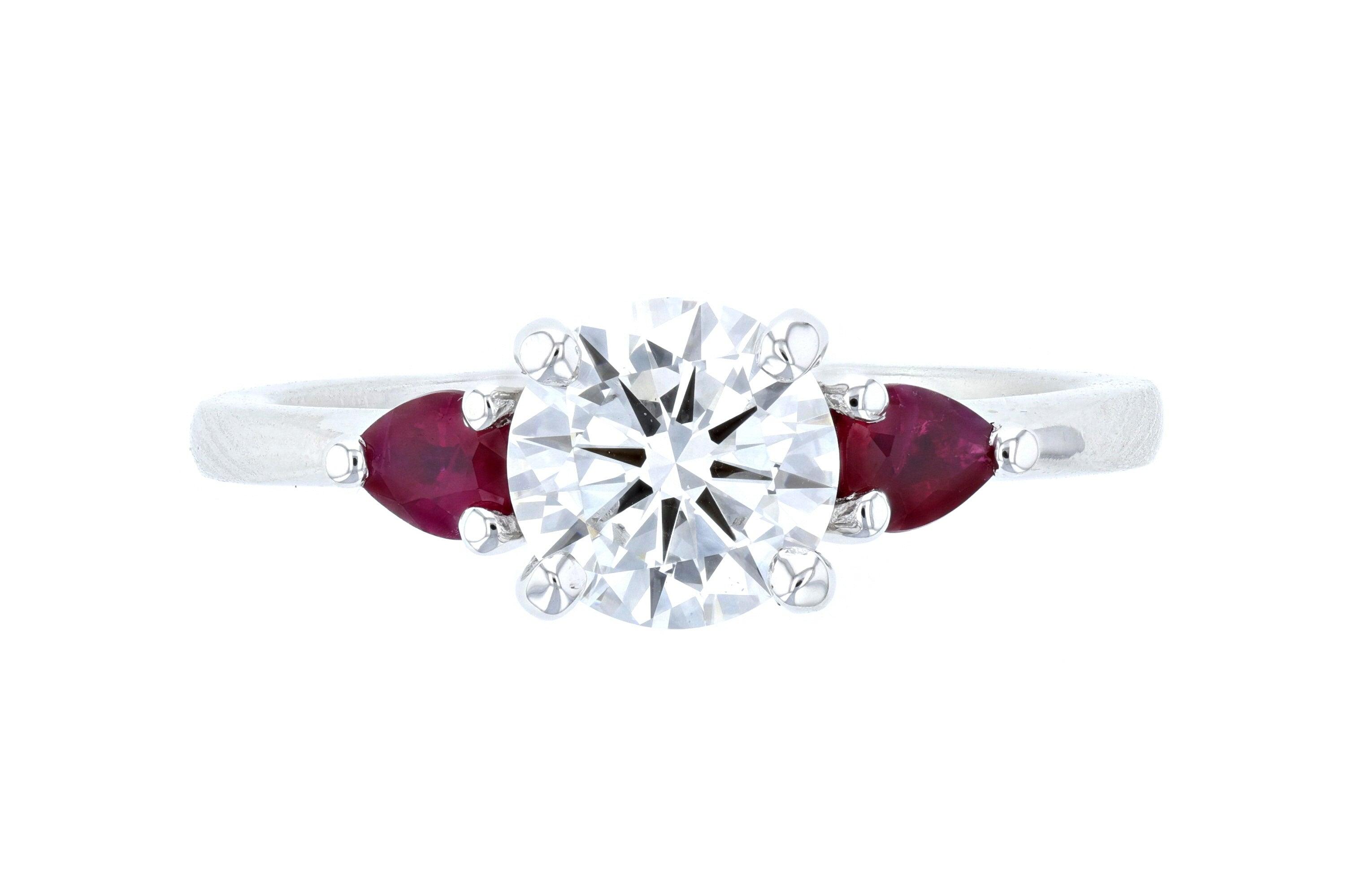 Lab Diamond and Ruby Three-Stone Engagement Ring