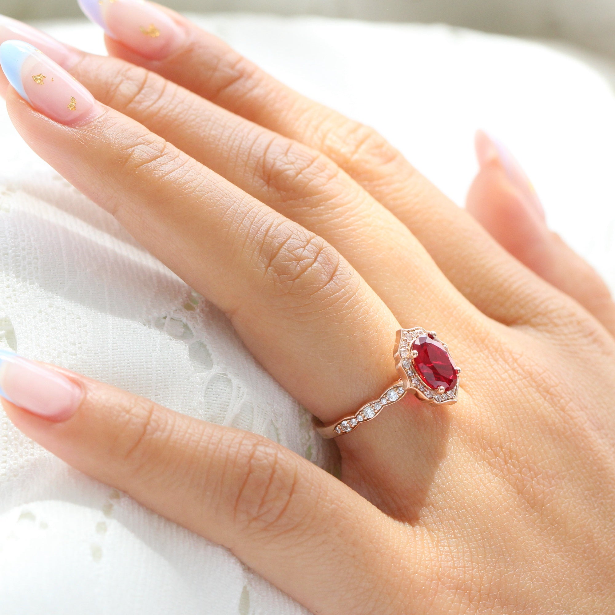 Large Oval Ruby Engagement Ring