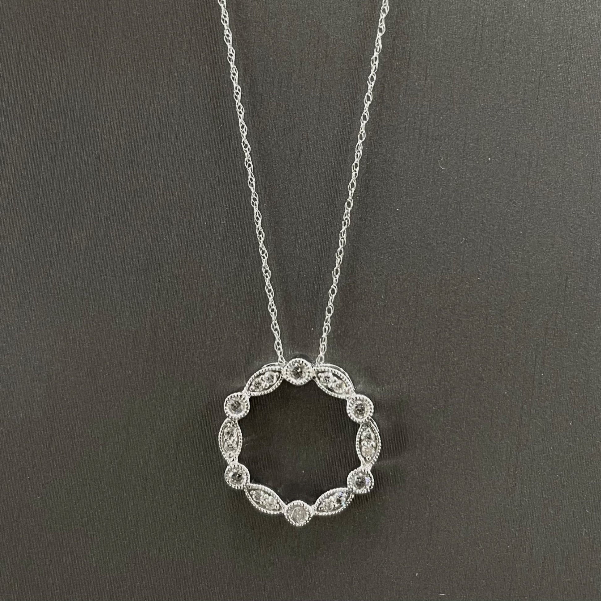 White Gold And Diamond Vintage Inspired Circle Necklace