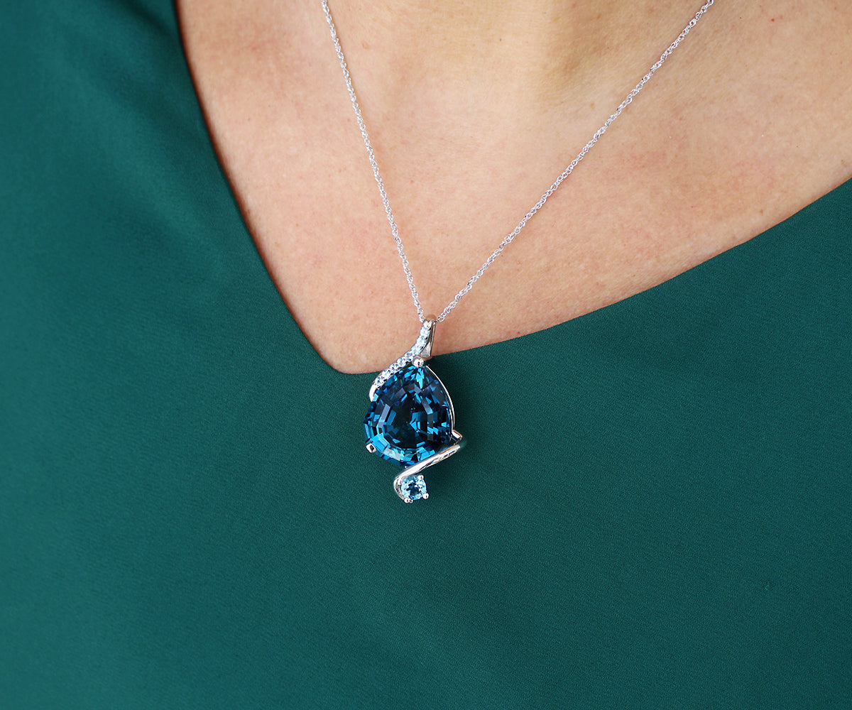 Artistic Modern Trillion Blue Topaz Diamond Necklace