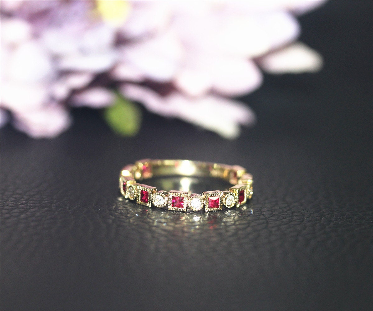 Real Diamond And Red Ruby Wedding Ring