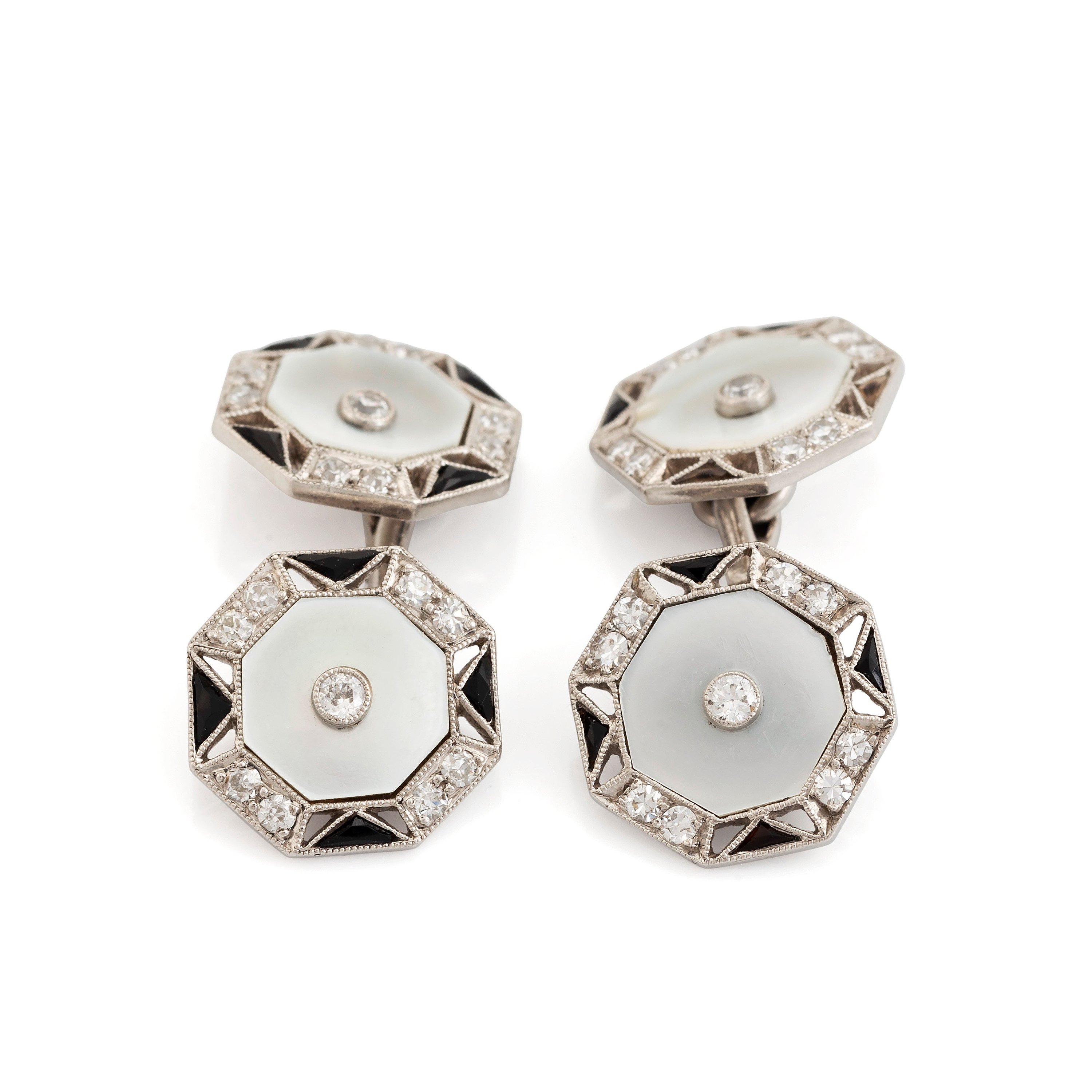 A Pair of Platinum and Mother of Pearl Cufflinks