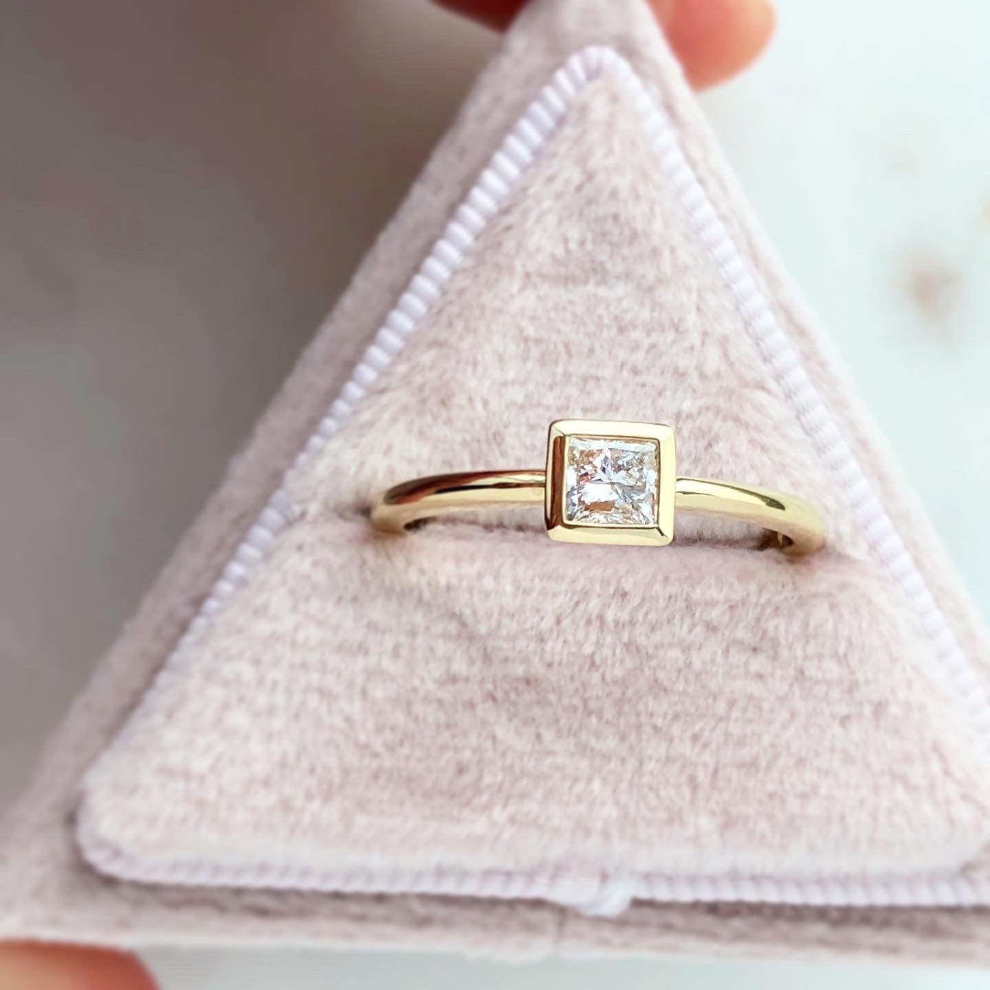 Square Natural Diamond Bezel Set Ring