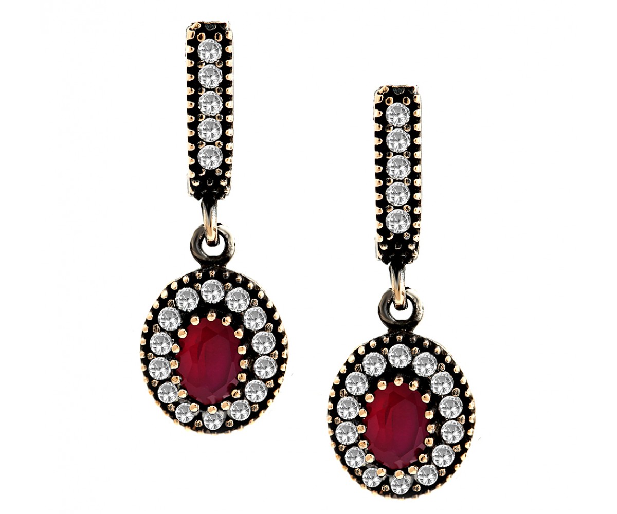 Turkish Vintage Ruby Earrings in Silver Earrings