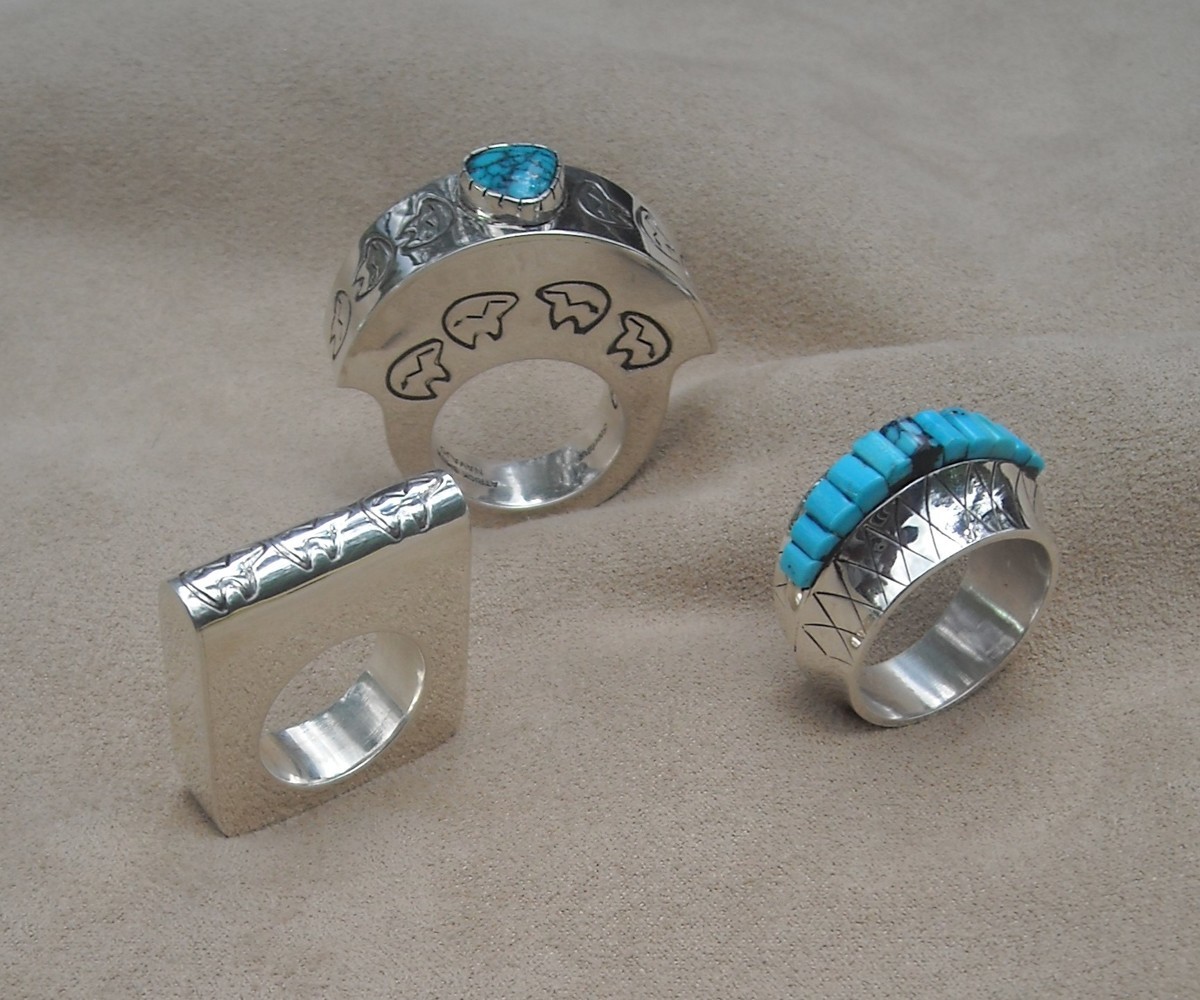 Rectangular Corrugated Ring with Turquoise