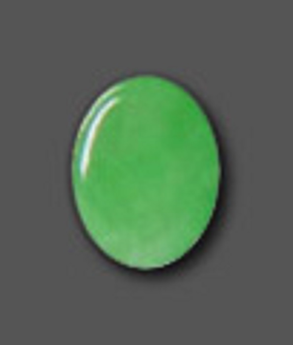A polished oval-shaped green jadeite