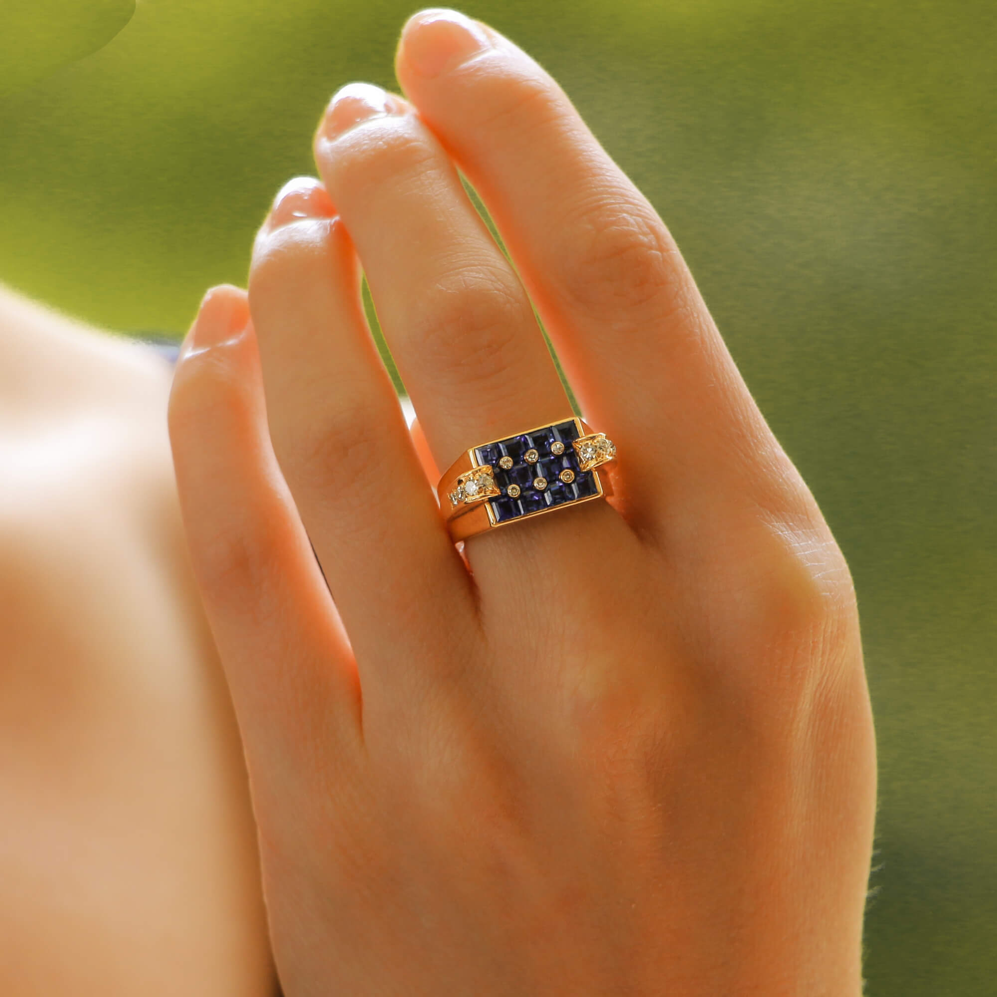 Retro Sapphire and Diamond Cocktail Ring in Rose Gold