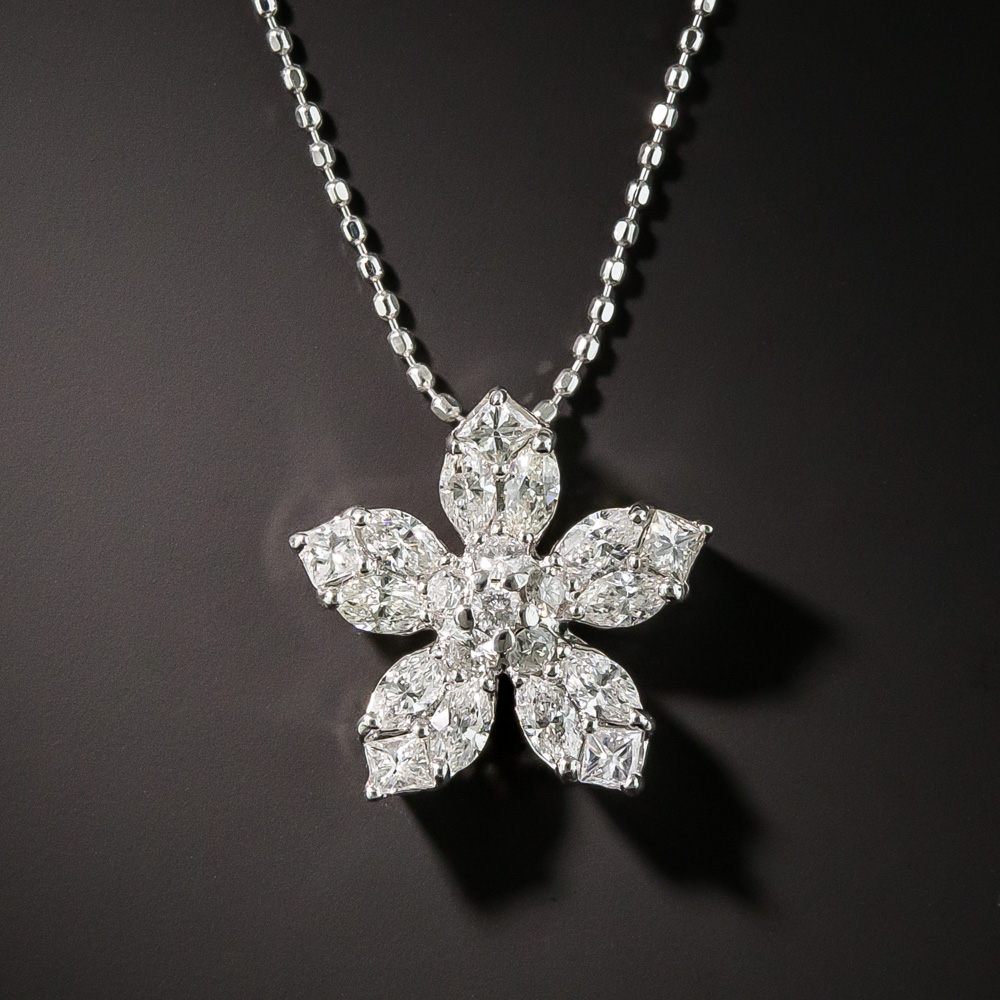 Estate Diamond Flower Pendant Necklace