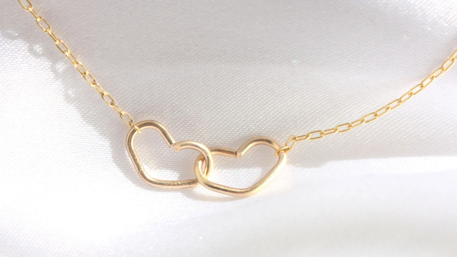 Double Heart Necklace Dainty Heart Link Necklace