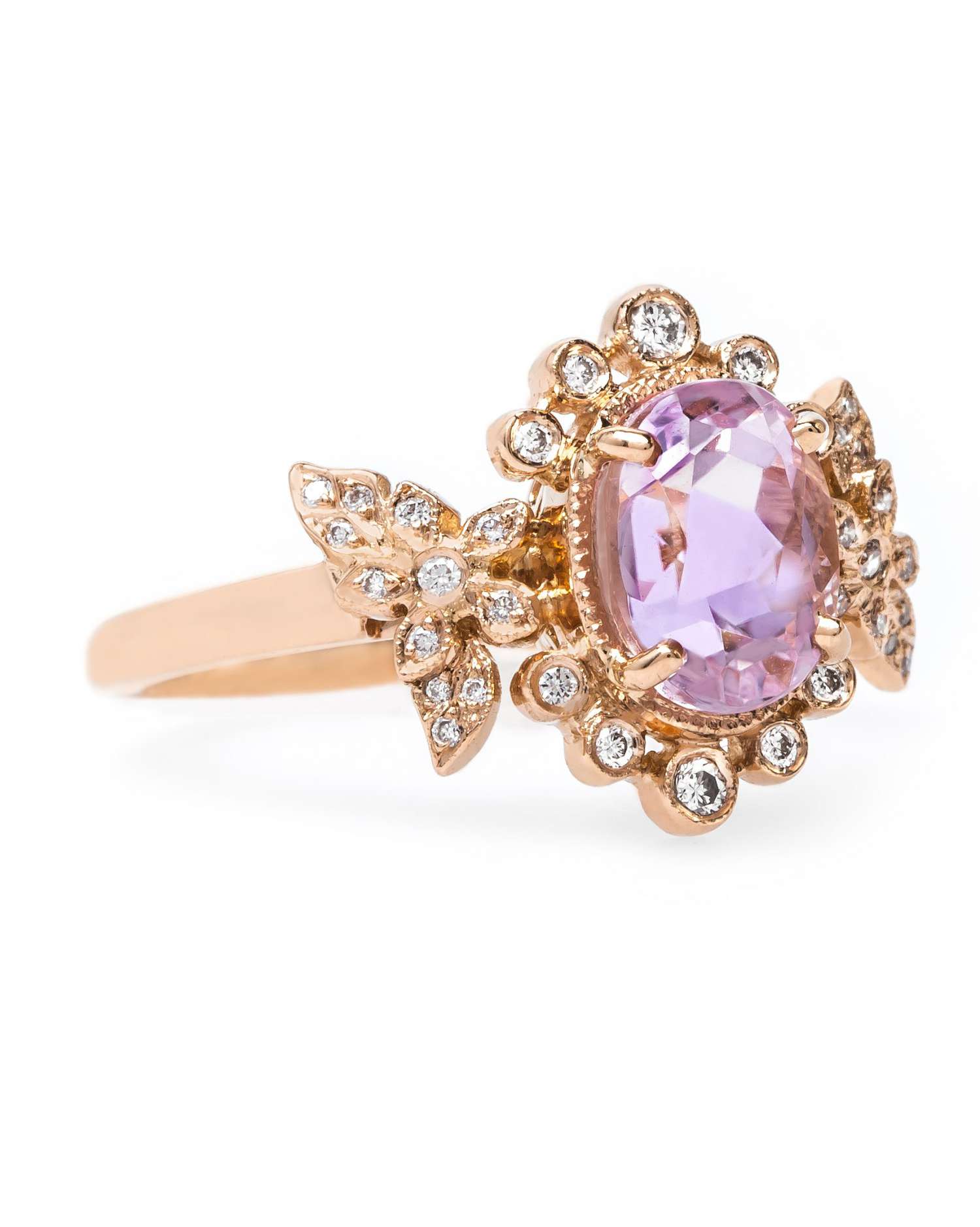 Gemstone Engraved Diamond And Gold Ring