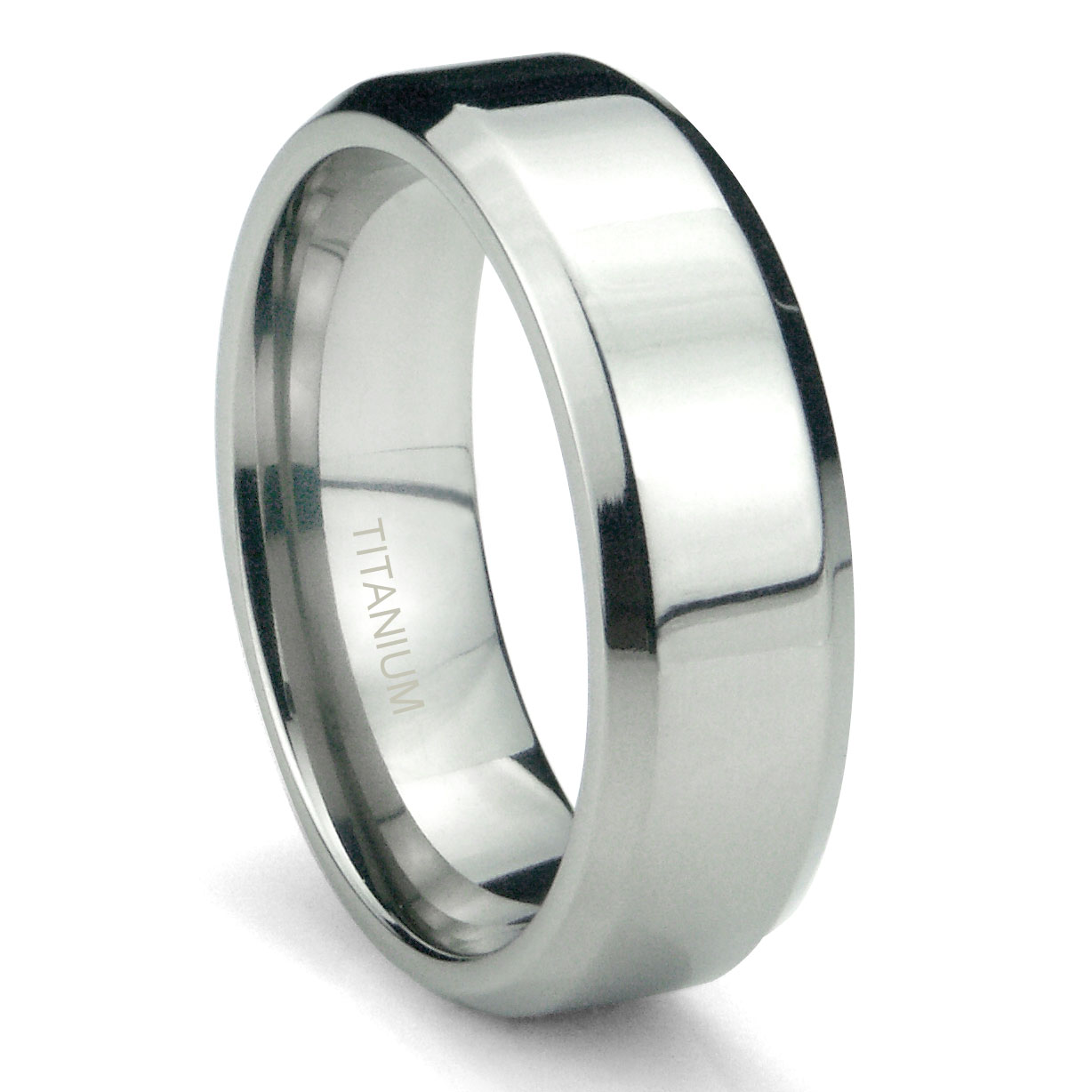 Titanium 6mm High Polish Beveled Wedding Band Ring