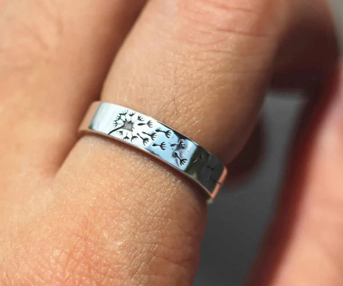 Dandelion Silver Dainty Ring