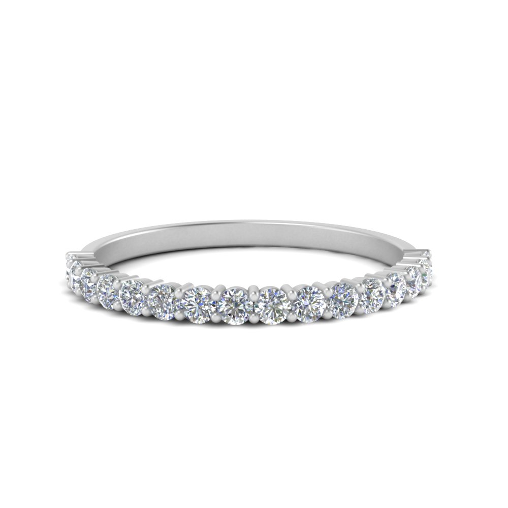 Shared Prong Thin Wedding Diamond Band In 18K White Gold