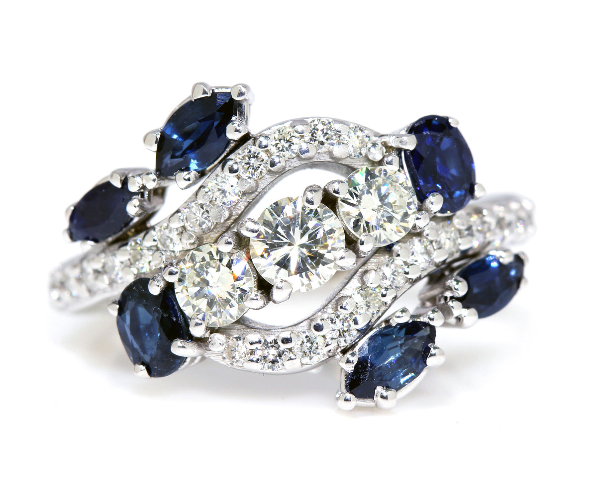 Curved Diamond Blue Sapphire