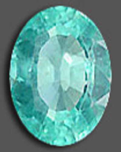 A polished multifaceted wide oval-shaped apatite in aquamarine shade