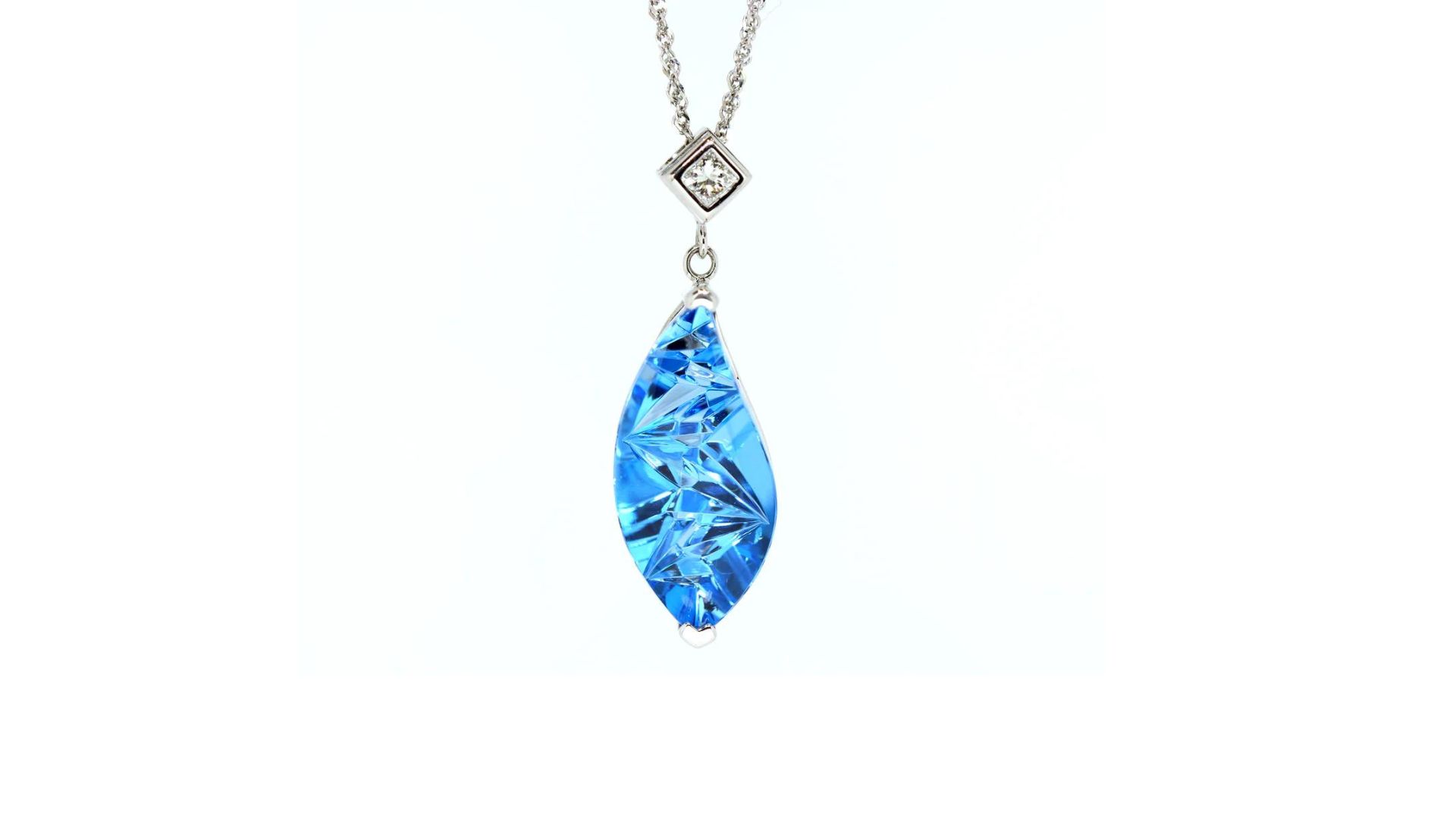 Custom Curved Blue Topaz and Diamond Necklace
