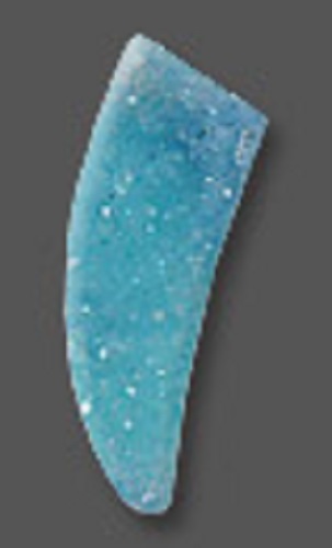 A polished drusy chrysocolla in light blue and shaped like a fang