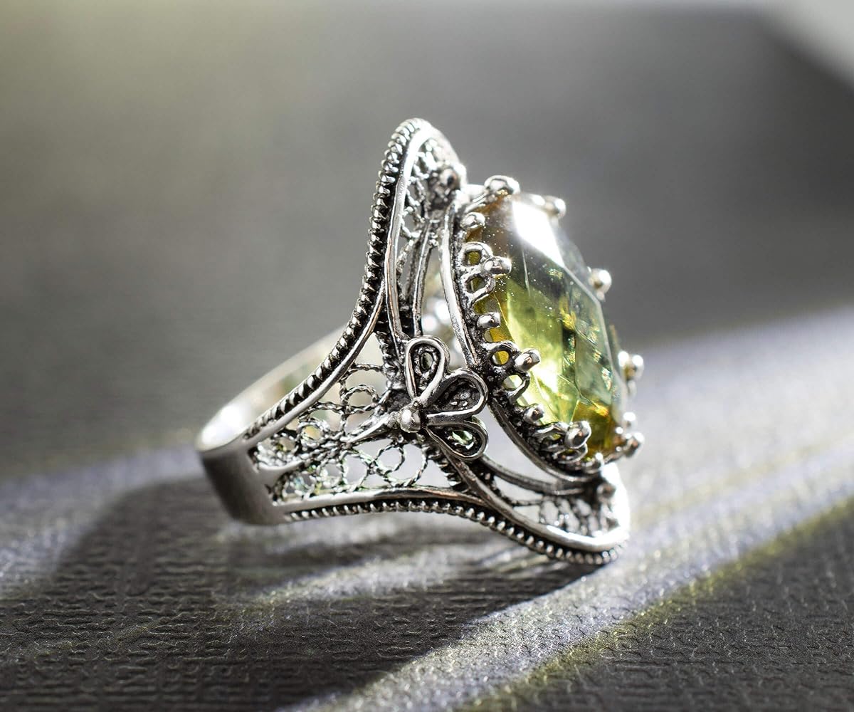Handcrafted Filigree Art Woman Gemstone Oval Statement Ring