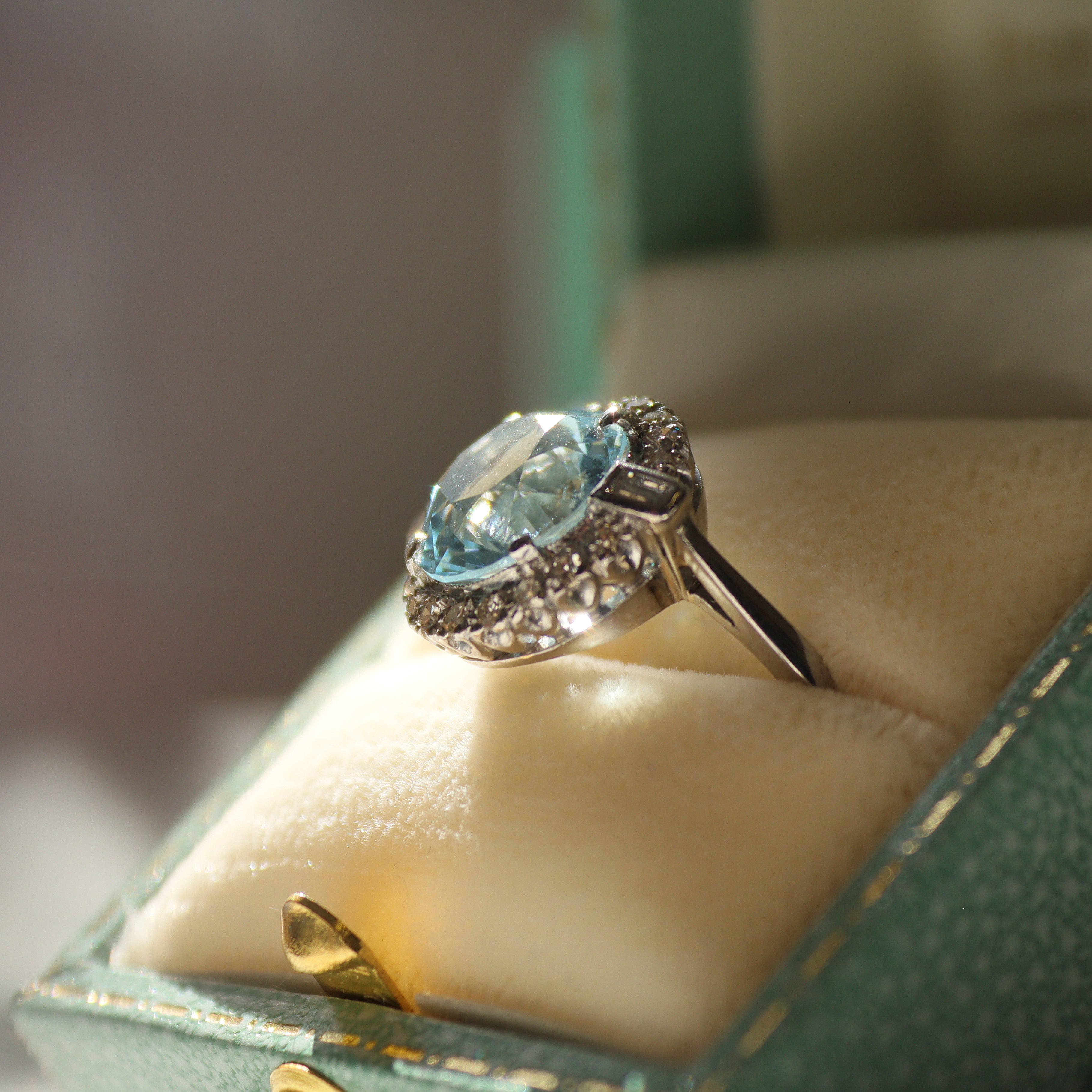Vintage Diamond And Aquamarine Ring