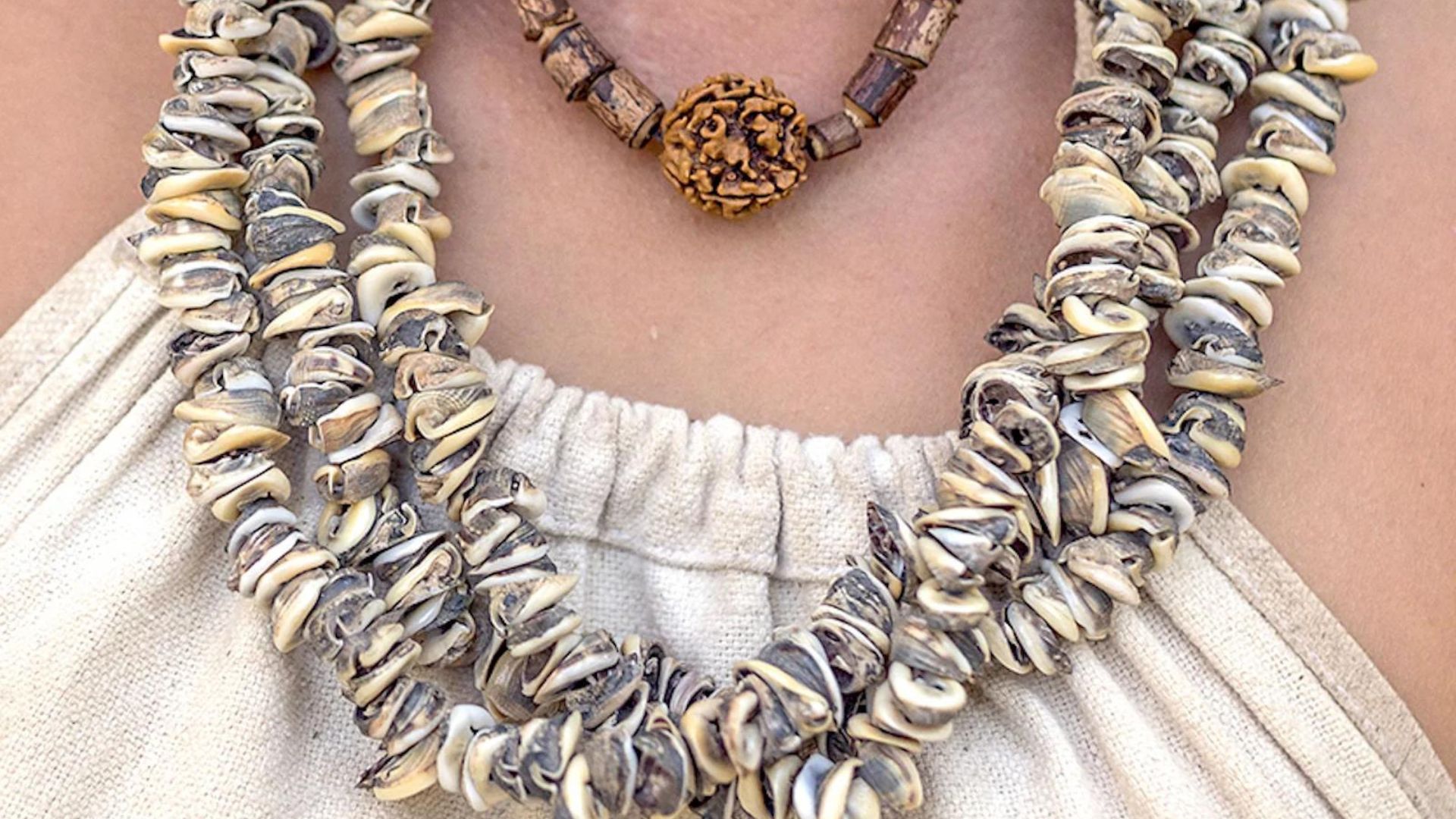 Papua Tribal Sea Shells Three Strands Necklace