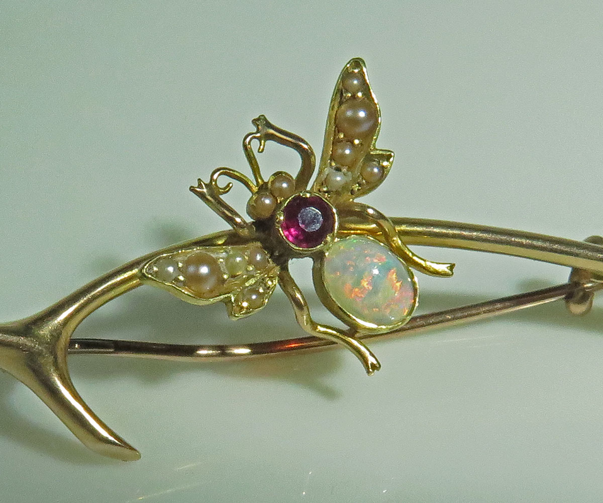 Gold Wishbone and Fly Brooch