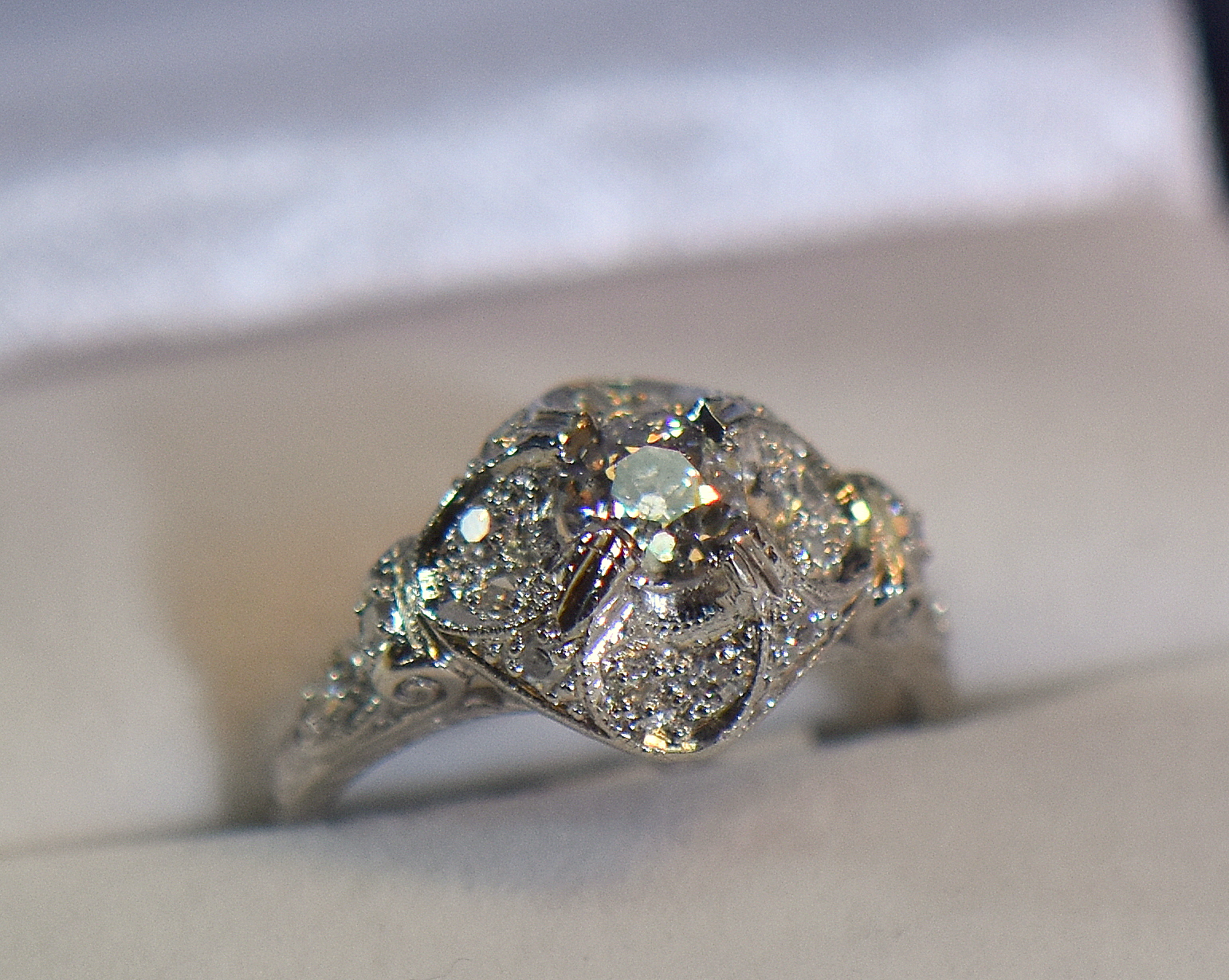 Sculptural Platinum Art Deco Diamond Engagement Ring