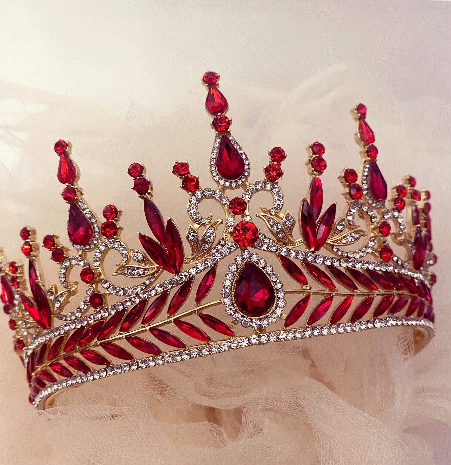 Ruby Red Crystal Crownvictorian Royalty Crown Red Tiara