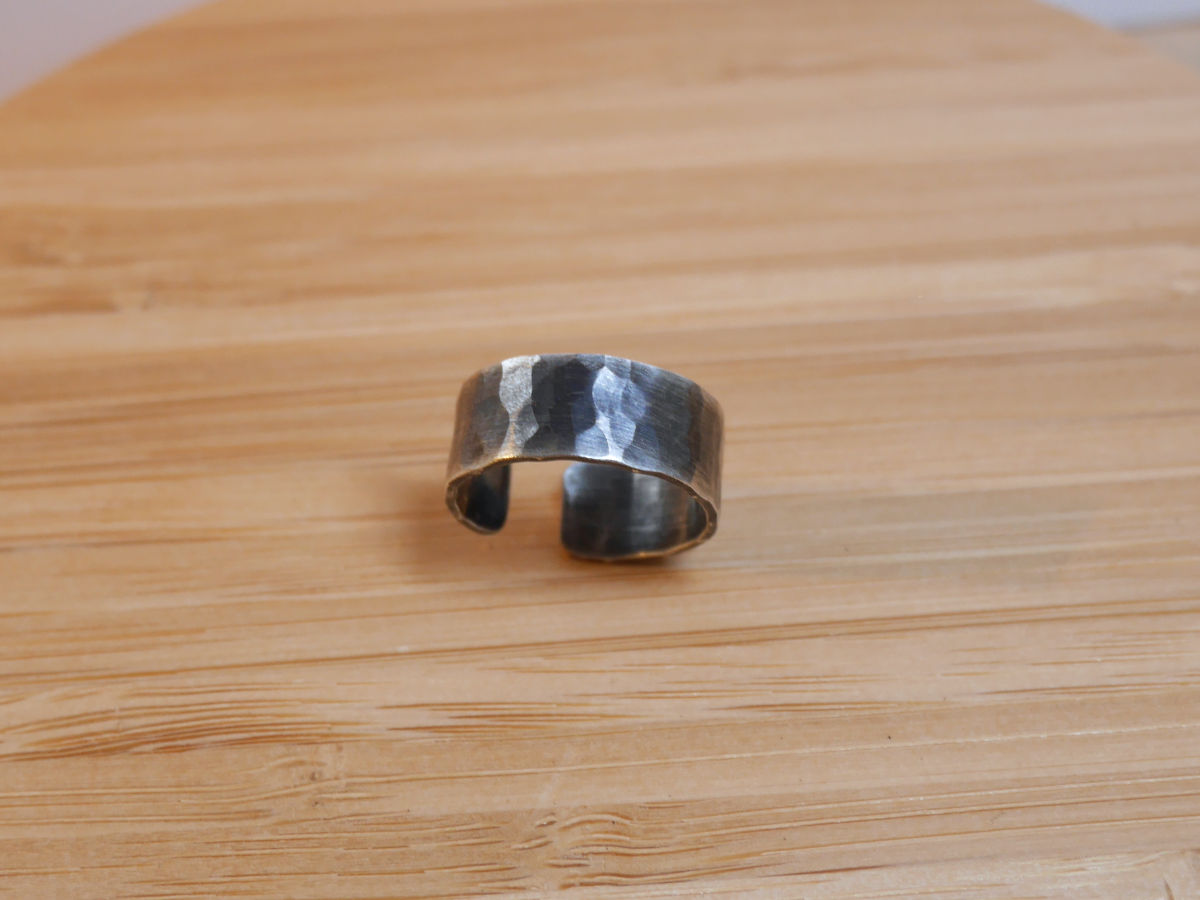 Blackened Silver Ring with Hammered Texture