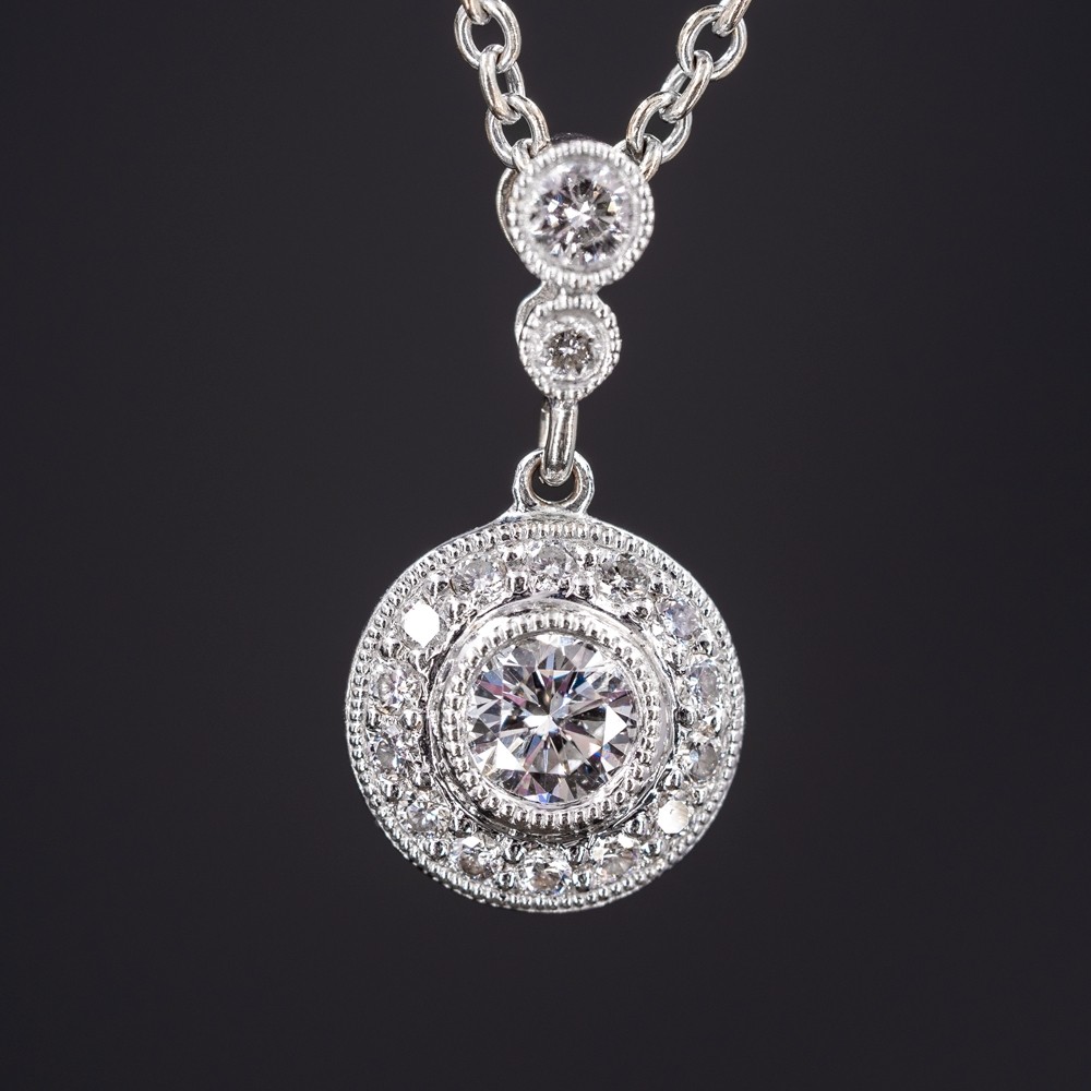Beautiful Diamond Halo Necklace w Diamond Station Chain