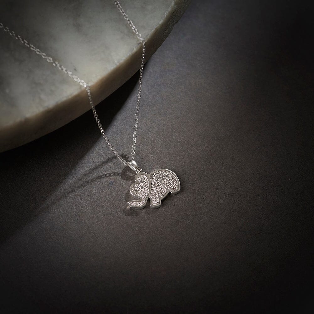 1/10 Carat Diamond Elephant Pendant in Sterling Silver