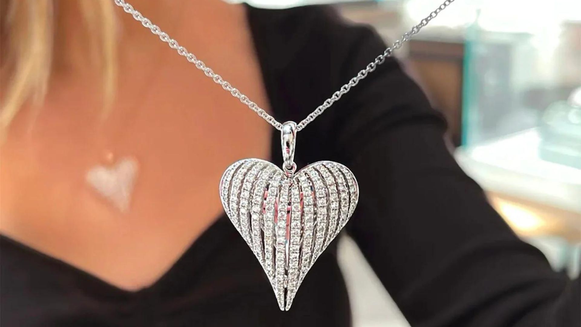 Large Angel Heart Pendant with Diamonds