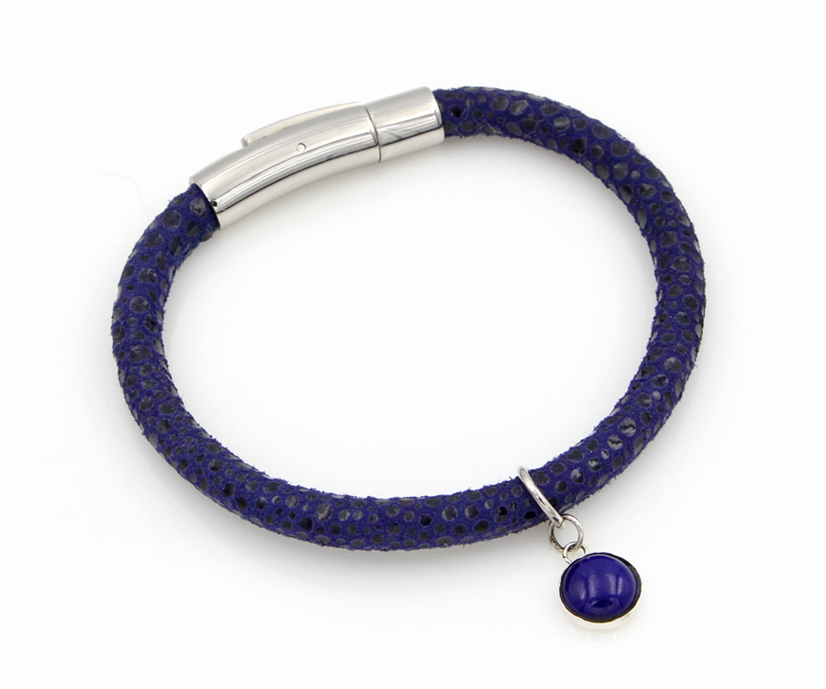 Blue Sapphire Gem Charm Leather Bracelet